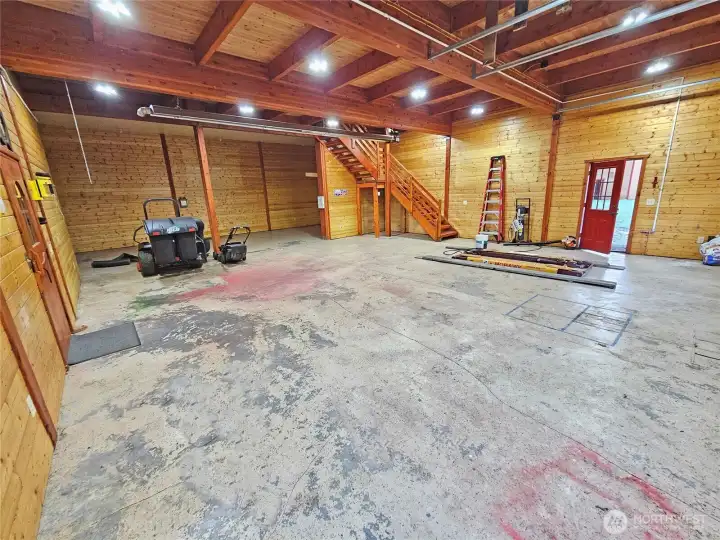 Overhead propane heating warms the workshop