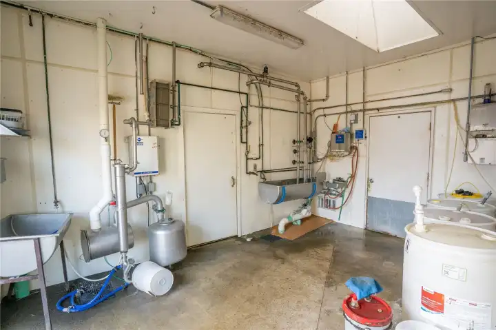 Part of the pump room and sanitizing equipment