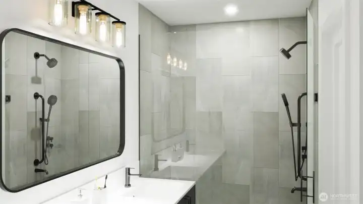 Spa-like retreat with floor-to-ceiling designer tile. (Digitally rendered)