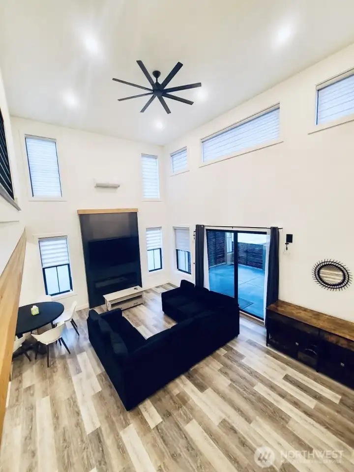 View from stairs overlooking living room