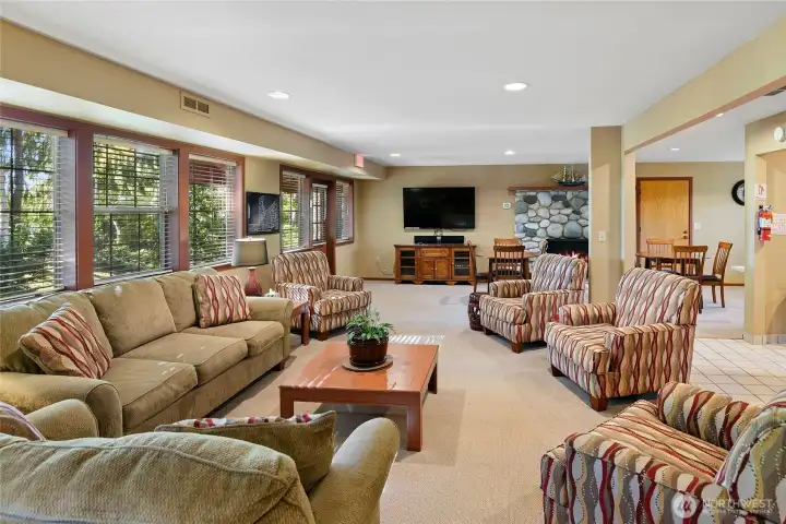 Club house hosts regular activities, yoga, card games, coffee hour