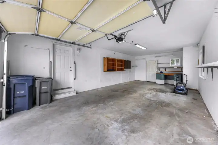 Large 1 car garage with work bench