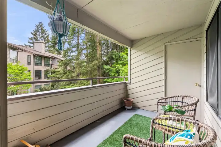 Enjoy the peace and quiet as you look out at nature from your private deck. You'll also find a large storage closet out here.
