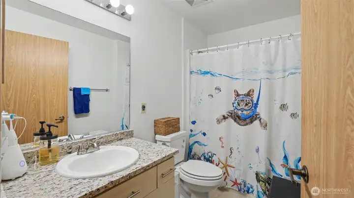 Primary Bathroom with new quartz countertops