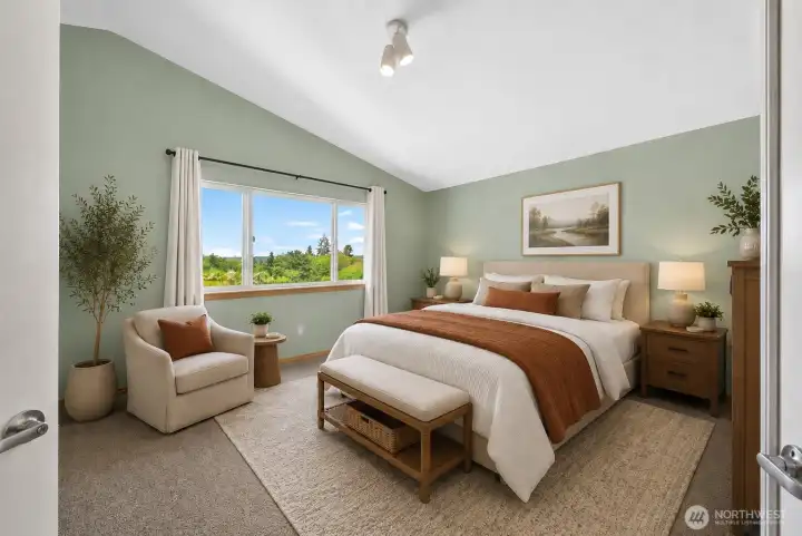 Virtually staged primary bedroom. Virtually staged primary bedroom.