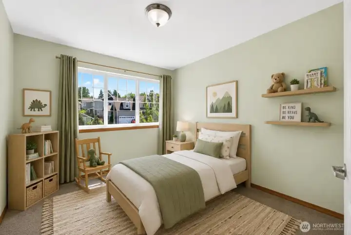 Virtually staged bedroom. Virtually staged bedroom.