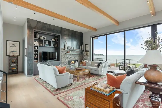 Custom rolled steel wall in great room