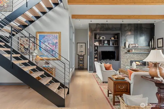 Grand Entry w/architectural steel staircase & French Oak treads
