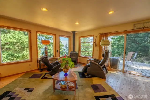 Family Room with wood stove.