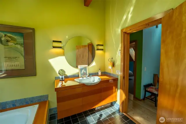 Master bath with floating cabinet.