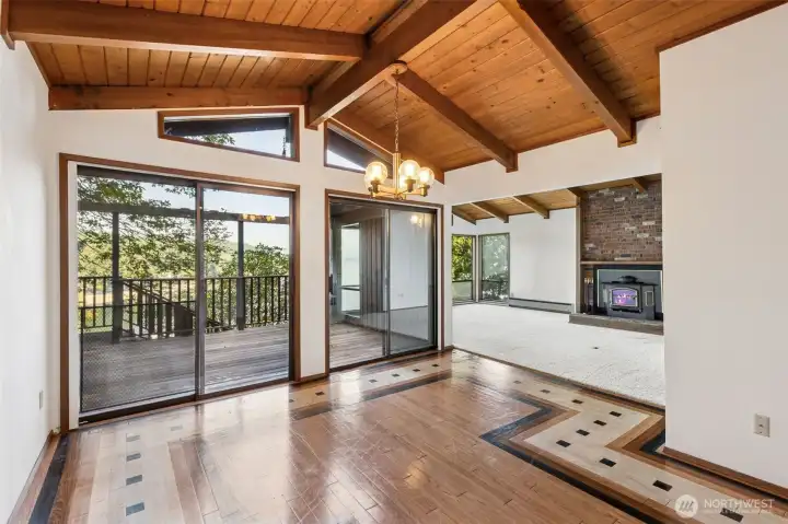 Dinning room with Views of the Bay and another part of the deck