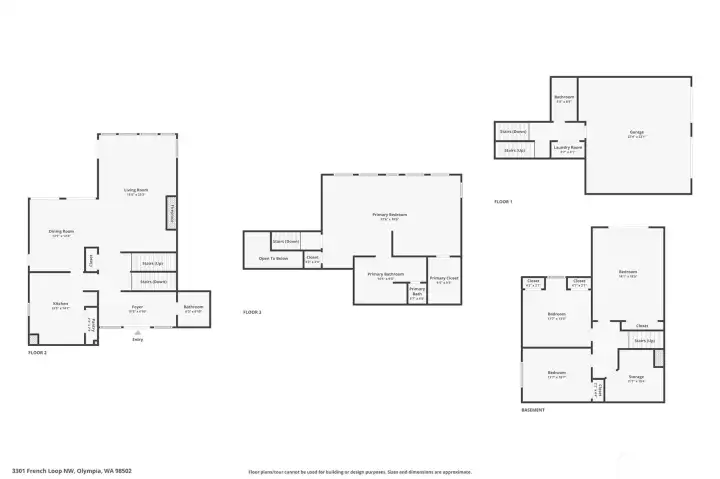 Whole house Floor Plan showing the 4 bed rooms & 3 bathrooms