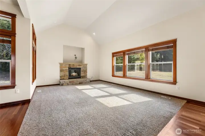 Main level great room with fireplace