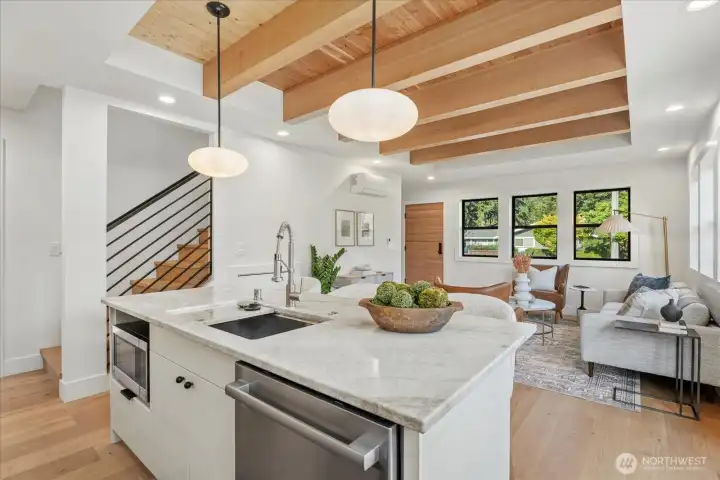 Kitchen, looking towards the living room and front of the home.