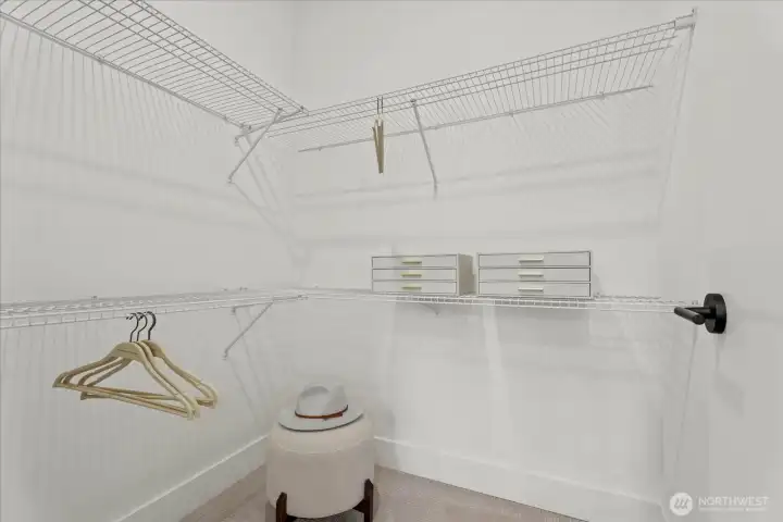 Primary bedroom walk-in closet.