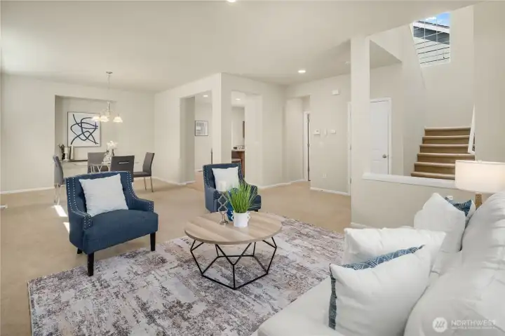 High ceilings and a seamless open-concept floor plan
