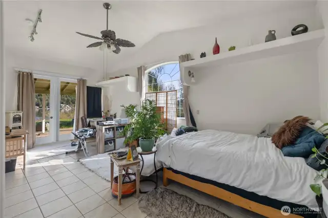 The studio apartment interior. There is a kitchen and full bathroom here as well.