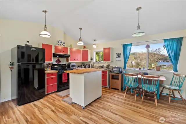 The kitchen in the one bedroom home.