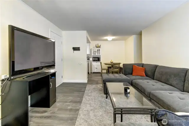 Open concept living and dining room.