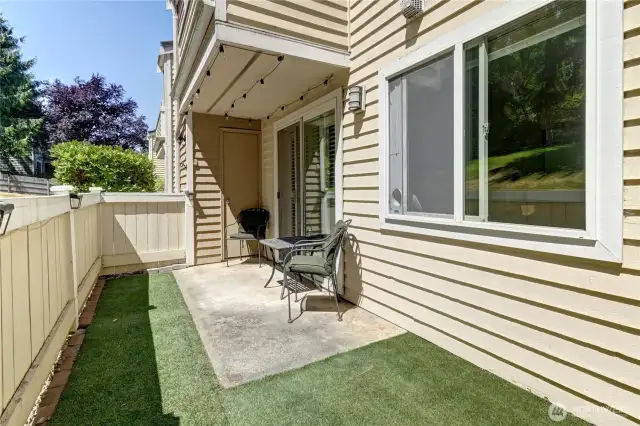 Oversized patio with turf for no maintenance!