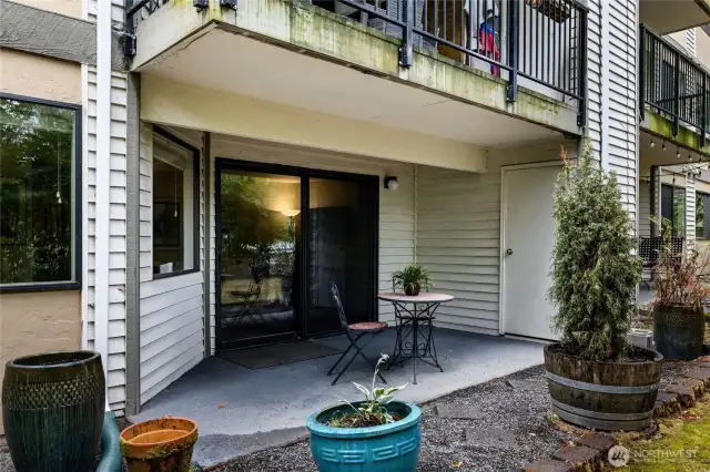 Enjoy morning coffee in your peaceful outdoor space.