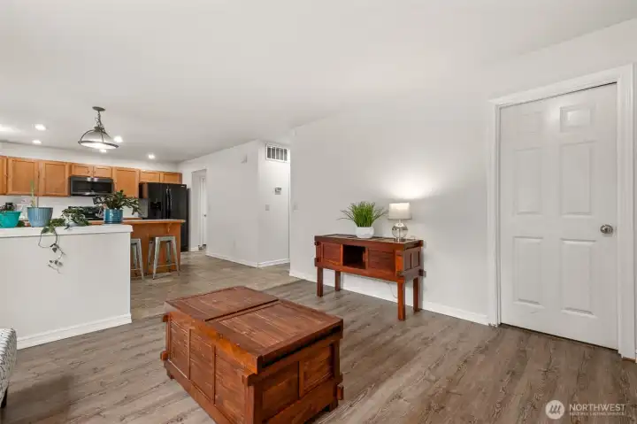 Door opens to the garage - convenient to haul groceries.