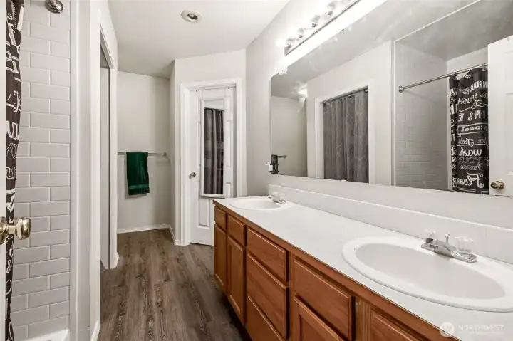 Primary bathroom and walk-in closet.