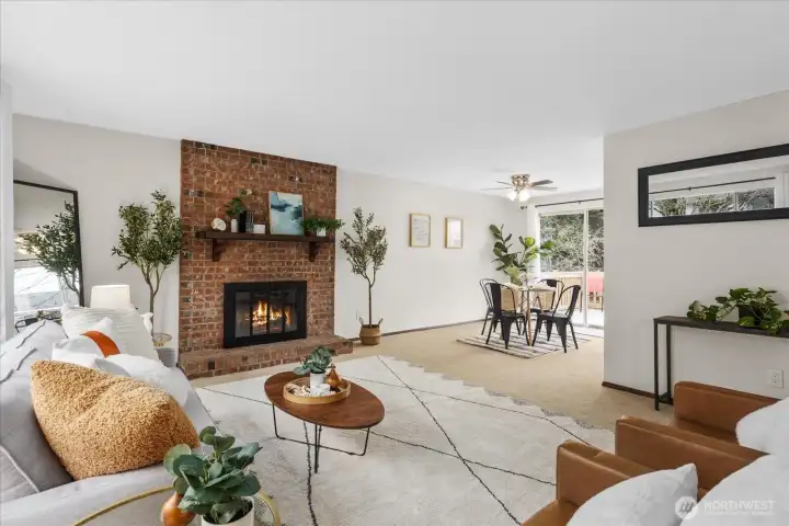 Main living room leading to dining area.