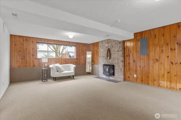 Spacious lower-level rec room.