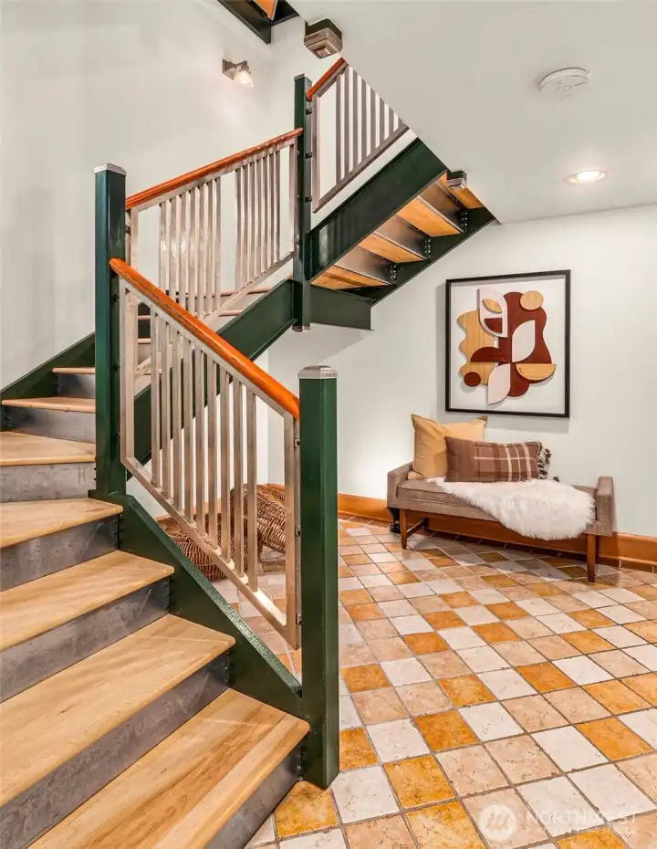 Striking steel and maple staircase—an architectural centerpiece