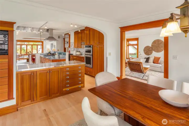 Thoughtful layout connecting kitchen, dining, and living