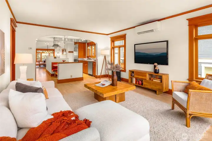 Comfortable living space with open flow to the kitchen