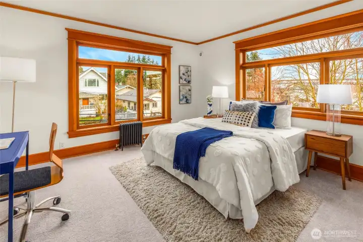 Bright bedroom with peek-a-boo views