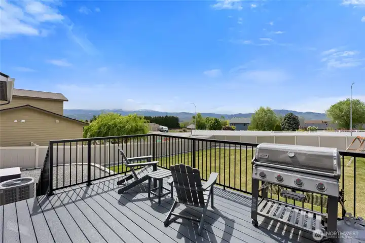 Awesome deck with a view with access down to large fenced yard