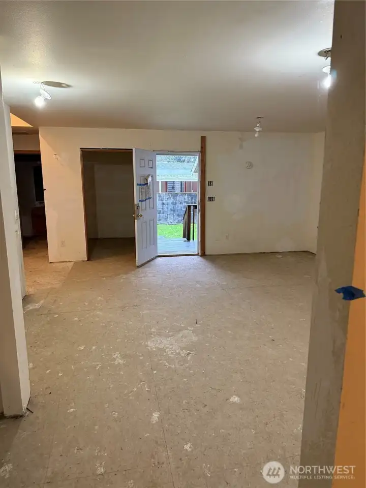 Kitchen area and great room.  Large closet