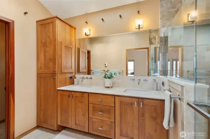 Primary bathroom with dual vanity