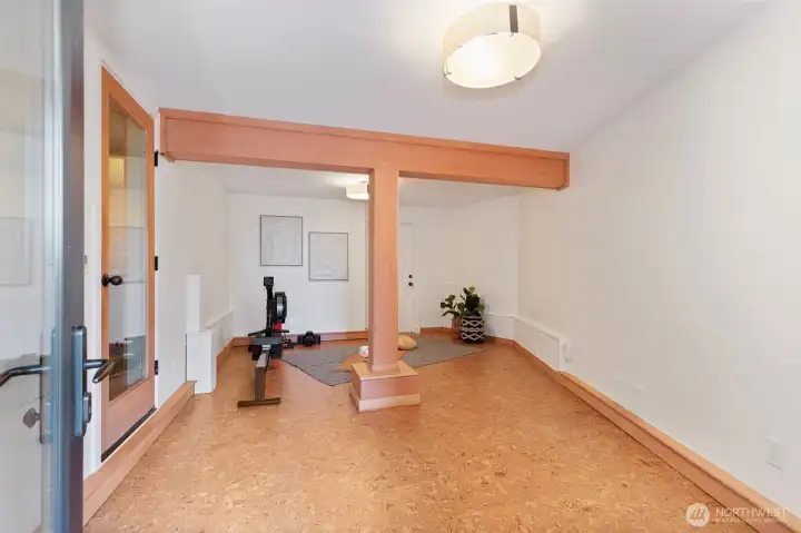 Lower level with separate entrance. Office or gym space?