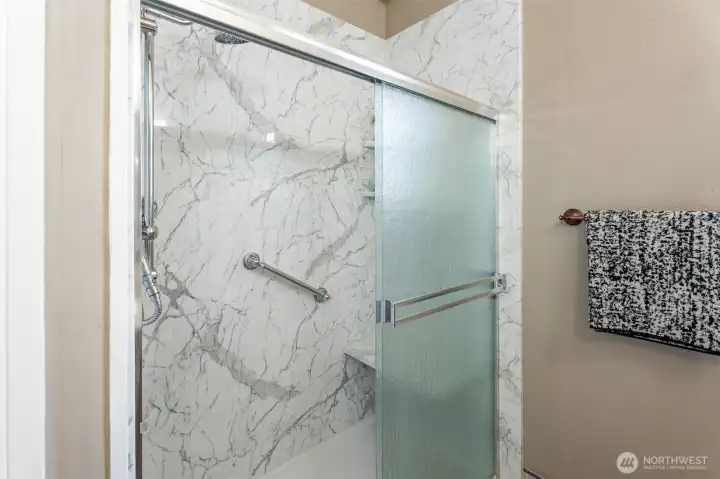 nicely done one piece walk in shower