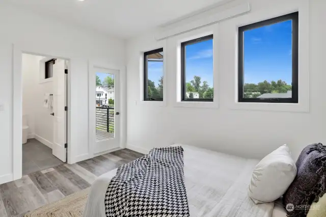 Guest bedroom has private balcony over looking the pavilion area.