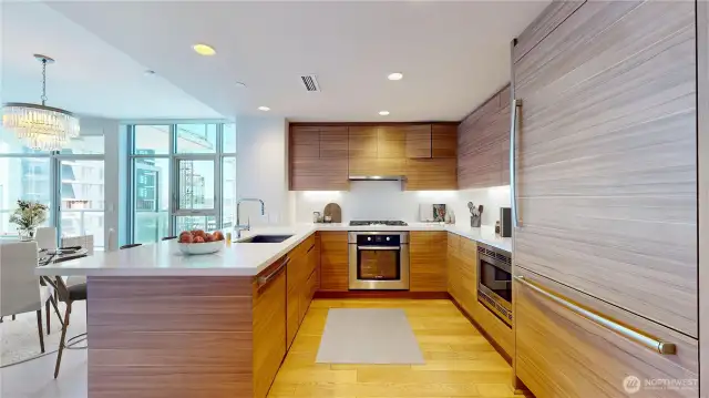Spacious kitchen with dining bar
