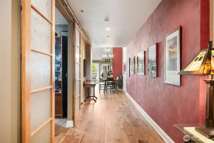 Hallway creates a natural flow into the home’s open-concept design.