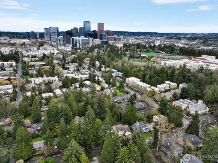 Walking distance to downtown Bellevue, parks, waterfront, light rail--less than 10 min walk to Old Town/Main Street with groceries, pharmacy, restaurants, shopping
