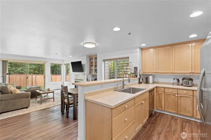 Open concept living, dining and kitchen