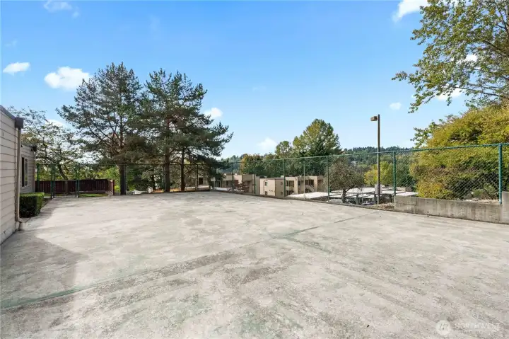 Sports court offers a convenient large outdoor space for games and workouts