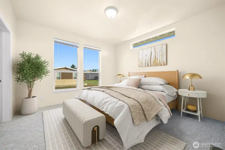 Virtually staged primary bedroom