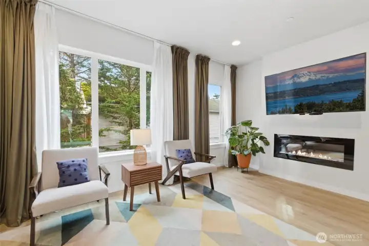 Spacious living room with electric fireplace