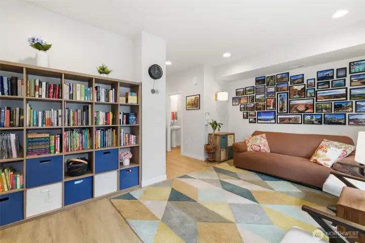 Spacious living room with electric fireplace