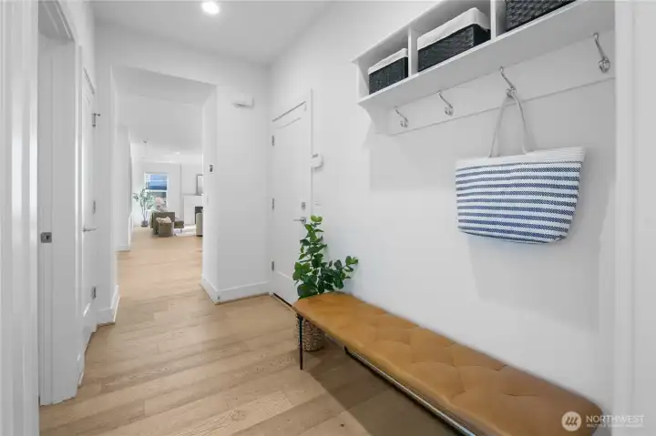 Convenient mudroom area off garage entry