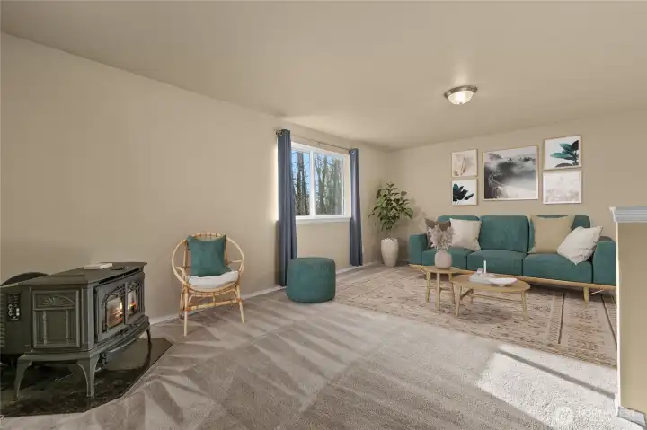 Living space on second floor, lofted above formal living room (virtually staged).