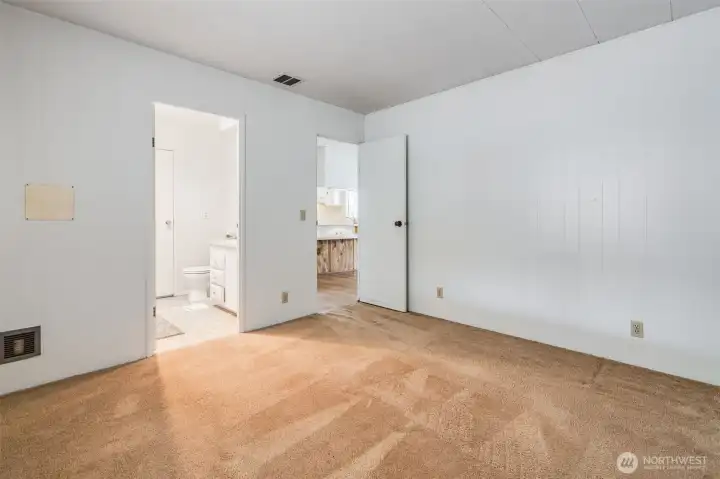 The second bedroom has an access door to the 3/4 bathroom.
